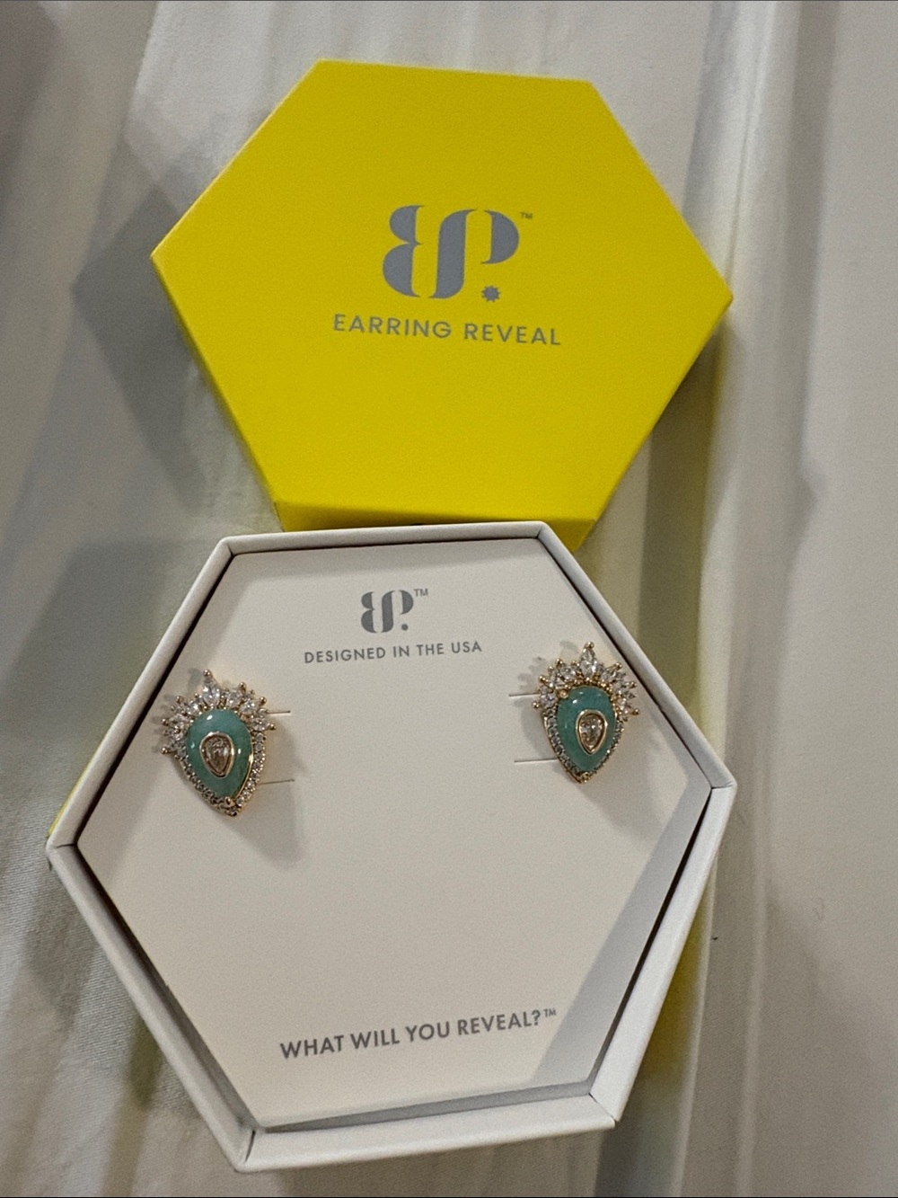 Earring Reveal Gold-Tone Teardrop Turquoise Crystal Stud Earrings